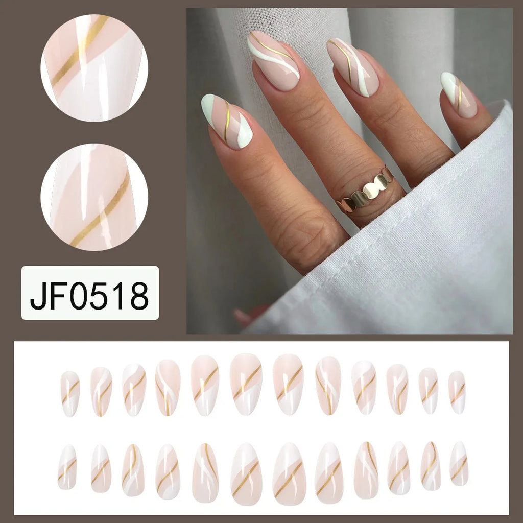 Plaid pattern plastic nail stickers in jelly glue colour on a medium, drop-shaped wearable base.