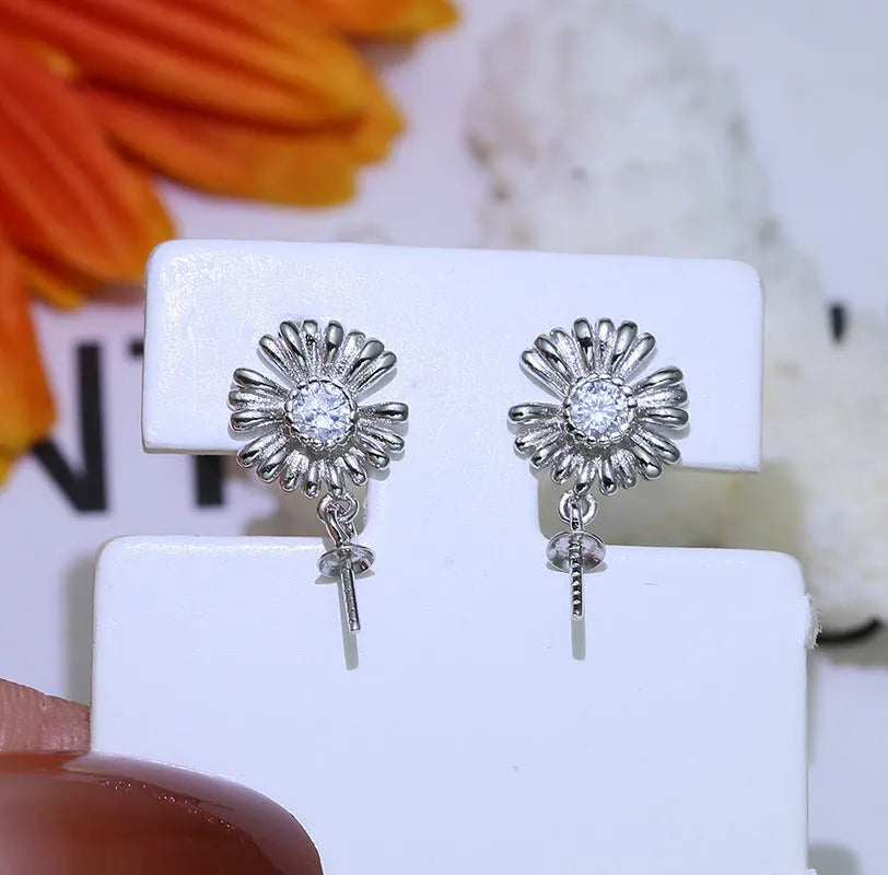 Baroque S925 sterling silver flower earrings with matching ring holder in gold and silver options