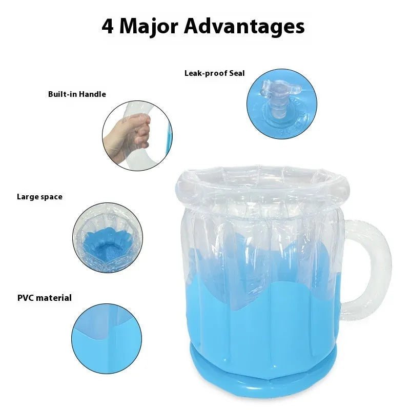 Yellow inflatable PVC ice bucket designed for chilling beer steins and drinks.