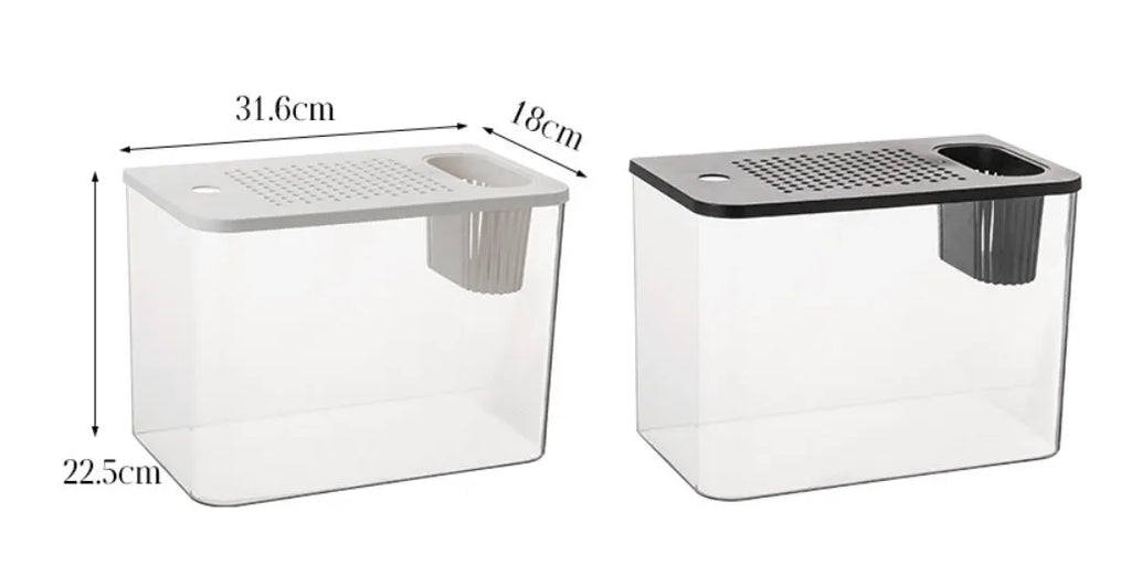 Black ecological betta fish tank with cover measuring 32cm length for desktop aquarium display