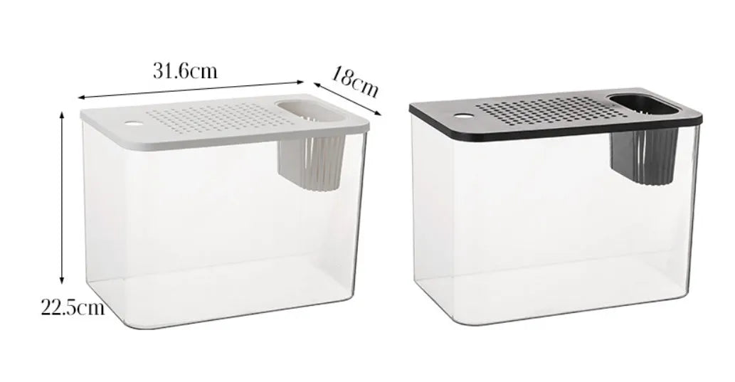 Black ecological betta fish tank with cover measuring 32cm length for desktop aquarium display