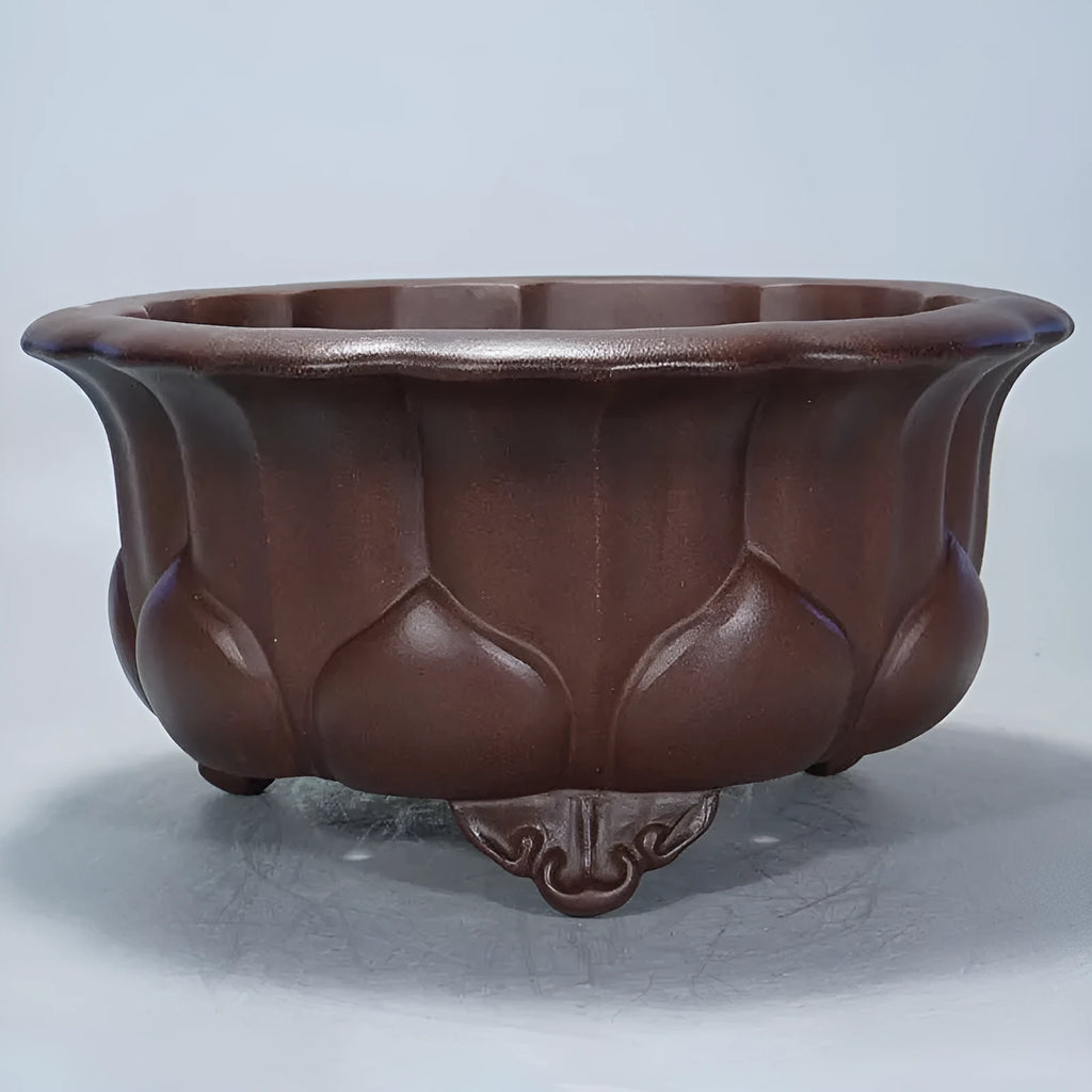 Antique purple-red clay succulent flowerpot with petal basin shape, 37cm square.