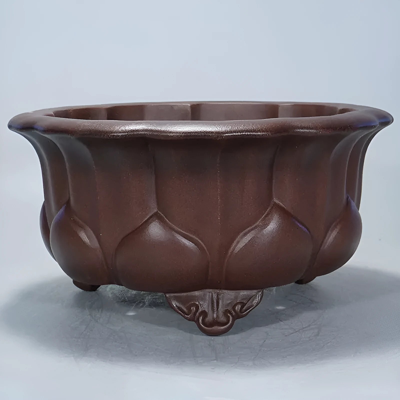 Antique purple-red clay succulent flowerpot with petal basin shape, 37cm square.