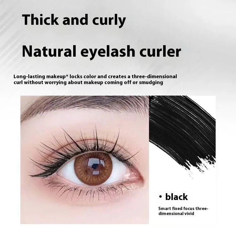 Waterproof black and brown steel tube mascara with optional eyelash curler accessory.