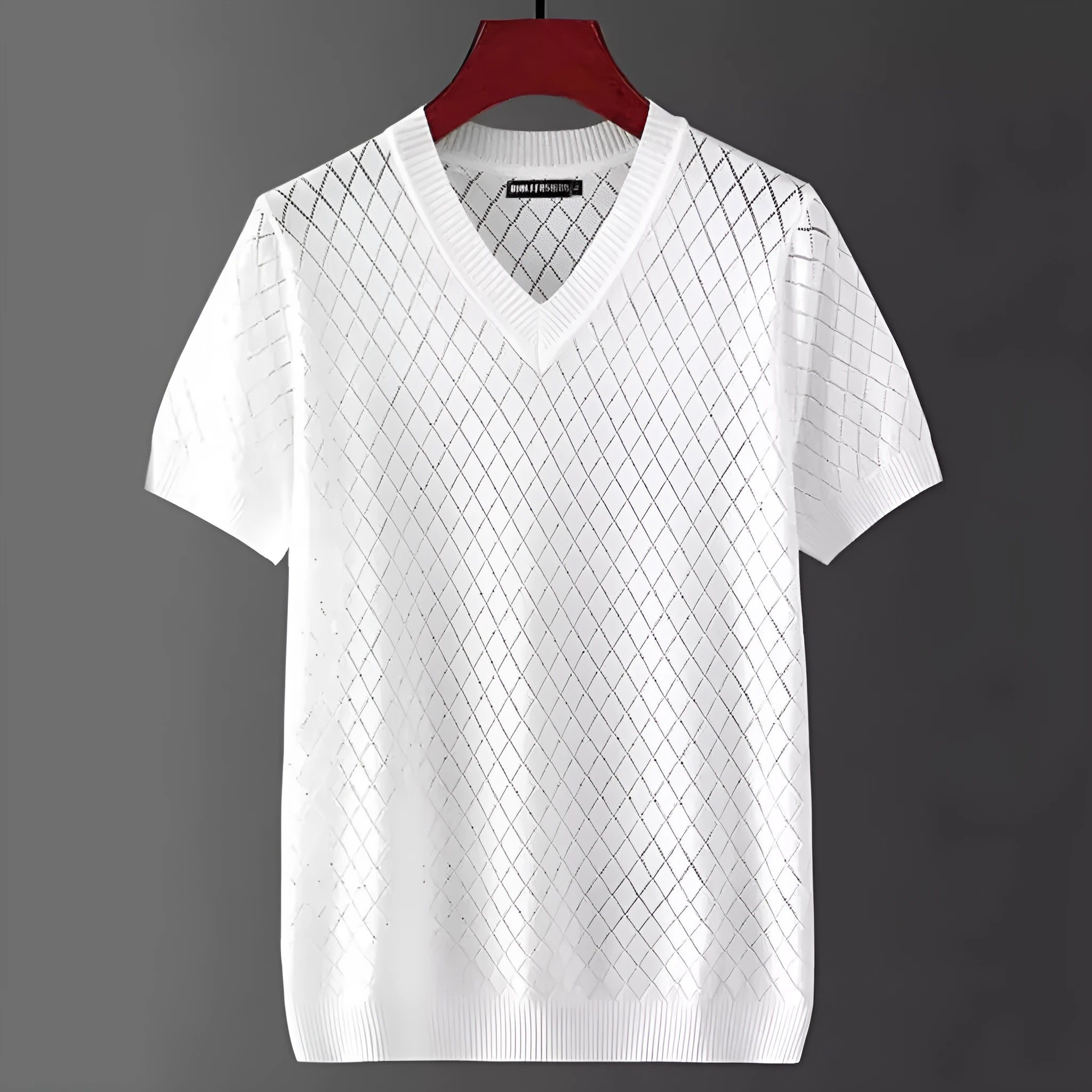 Men's ice silk Korean style T-shirt in black or white with V-neck or round neck options