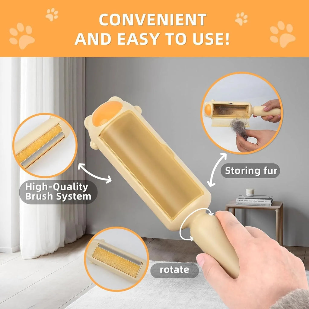 Self-cleaning pet hair remover tool in blue colour with rolling mechanism for furniture and car seat cleaning