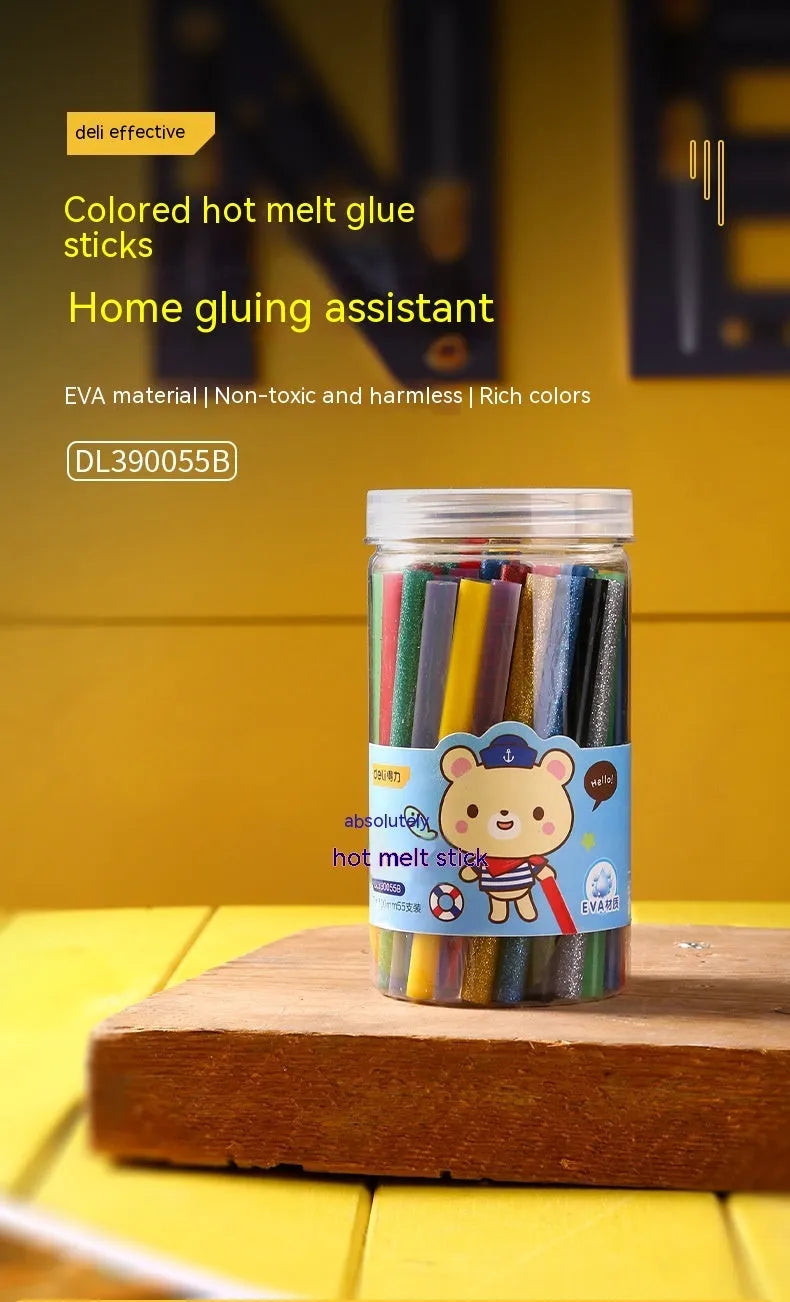 55 transparent hot melt glue sticks with 7mm diameter in packaging