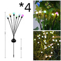 Solar-powered LED firefly ground lamp with multiple heads and ground spike for garden installation