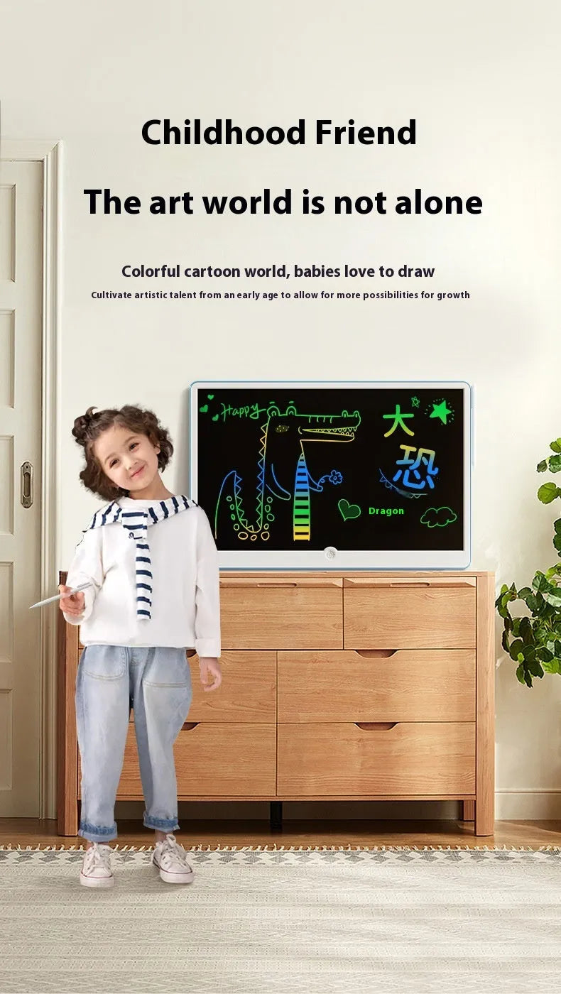 19-inch rechargeable LCD children's drawing board in blue and white colour with stylus
