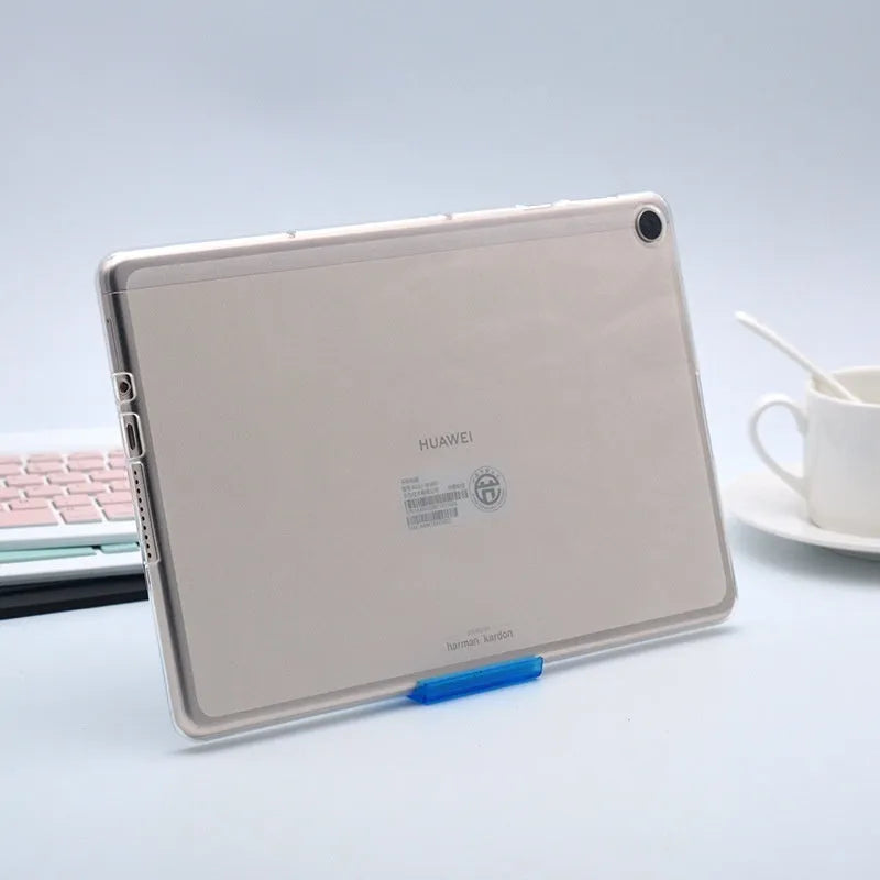 Ultra-thin transparent white silicone tablet protective case showing minimalist clear design