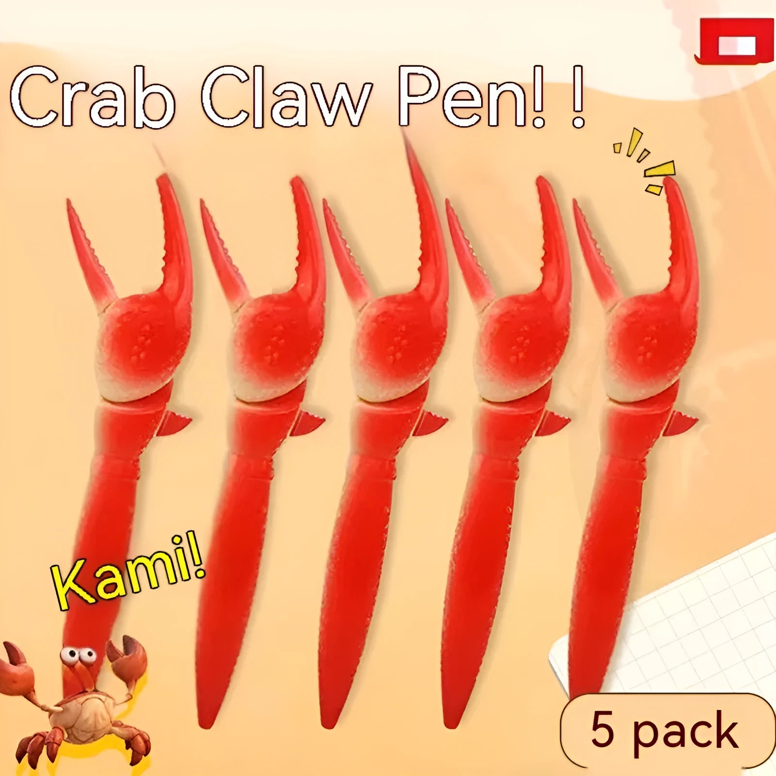 Crab ballpoint pen with pressing can clip mechanism and crab design