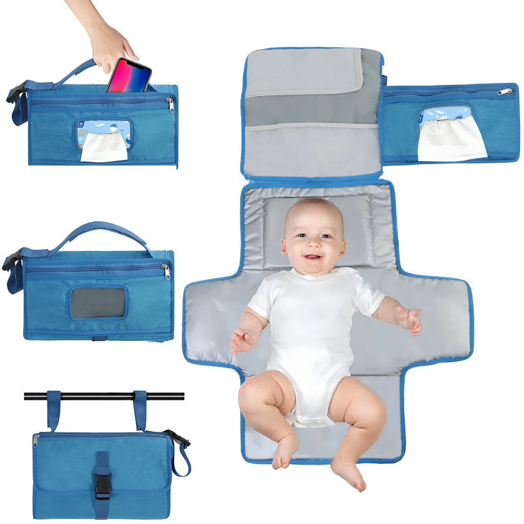 Portable waterproof baby change pilch in solid blue colour with Oxford fabric and PEVA lining