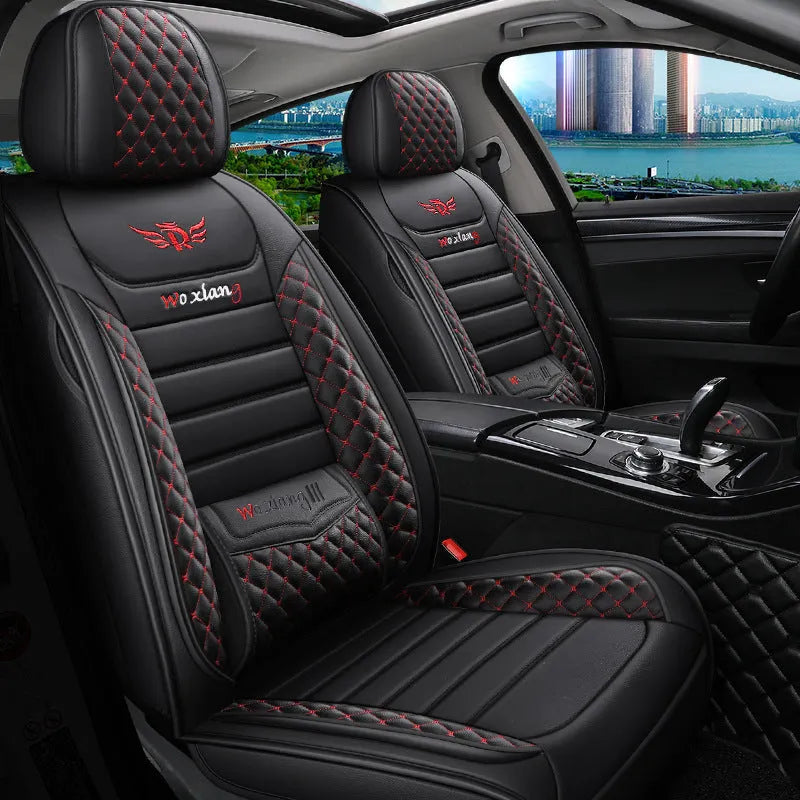 Red leather car seat cushion with high elastic sponge filling, shown on a car seat.