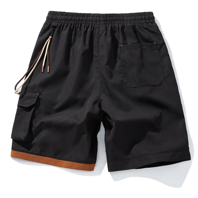 Coffee coloured men's plus-size bamboo fibre shorts with a high waist and loose straight-leg fit.