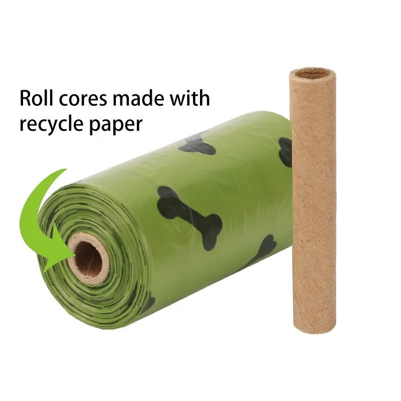 Military green degradable dog poop bags with black bone print, 23x33cm size