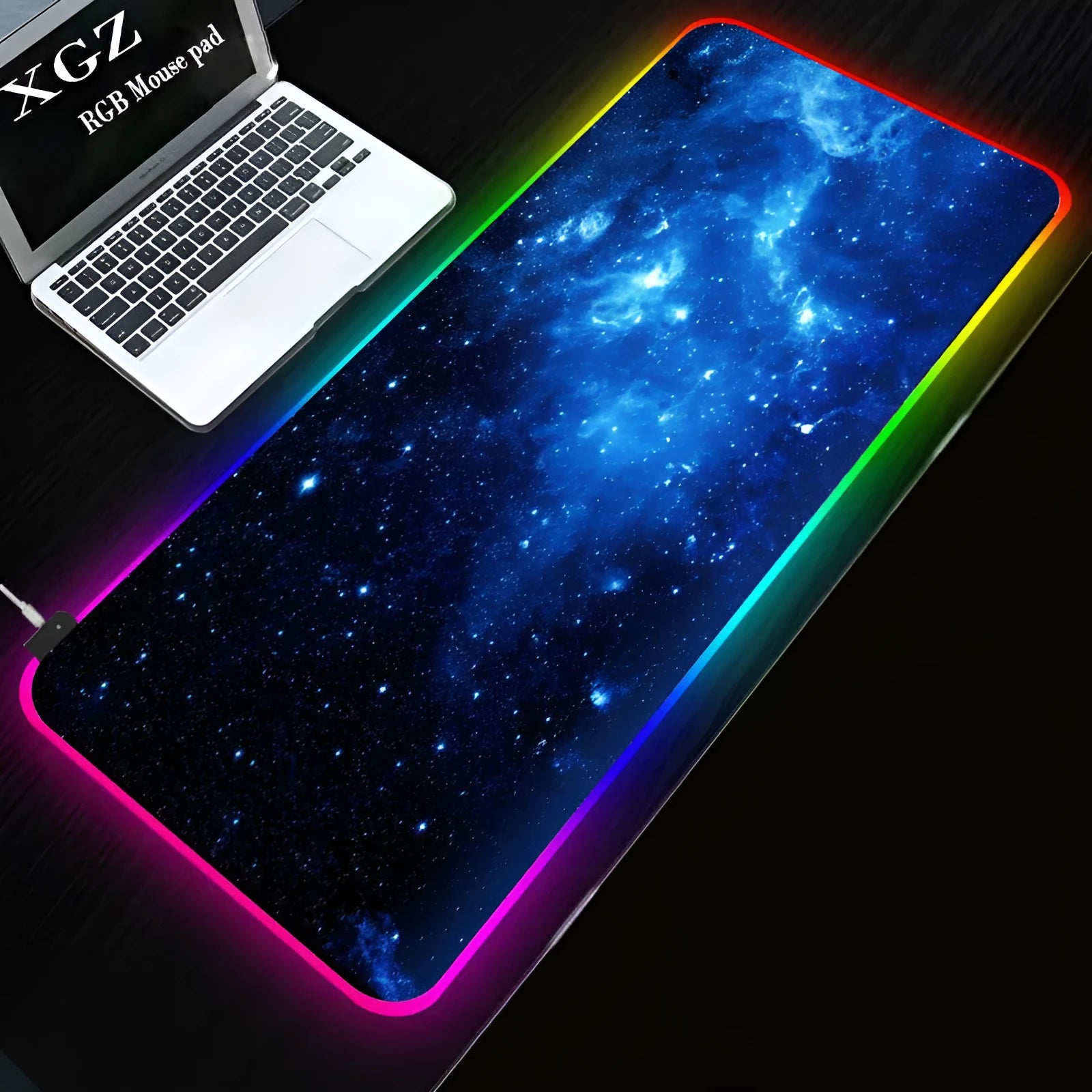 Starry Sky RGB luminous mouse pad with non-slip natural rubber base and USB cable