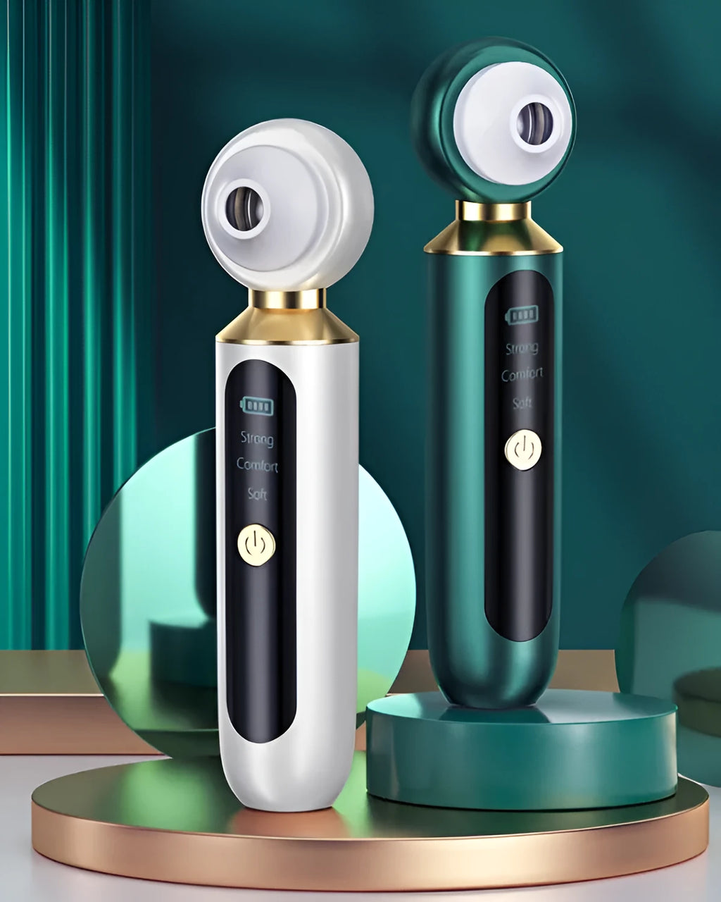 Portable visual blackhead meter with convex lens, three suction tips, and LED light in green colour