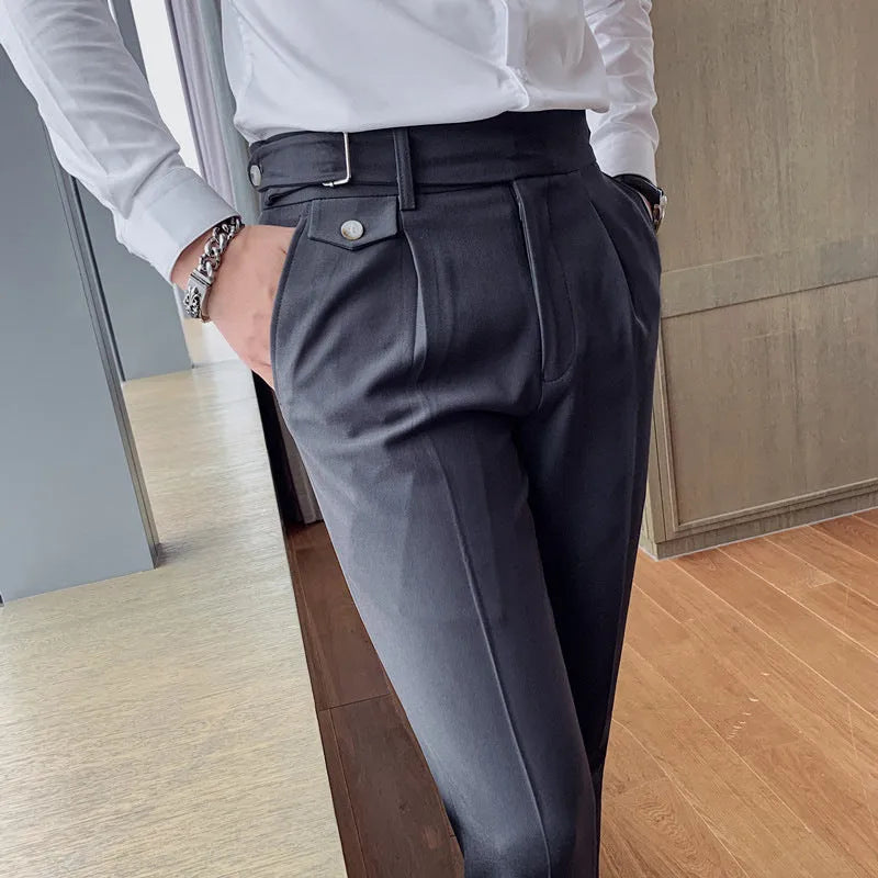 Straight leg casual trousers in polyester fibre available in multiple solid colours with 29-36 inch waist sizing