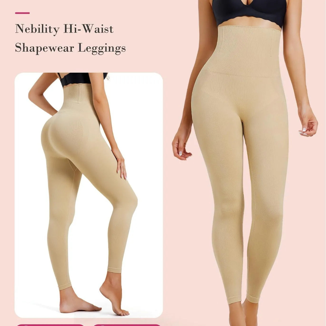 High waist cropped nylon tights in black, high elasticity waistband for slimming and belly control
