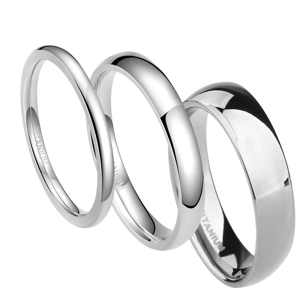 A simple silver titanium steel ring on a finger, showing the band's width and uniform ground finish.