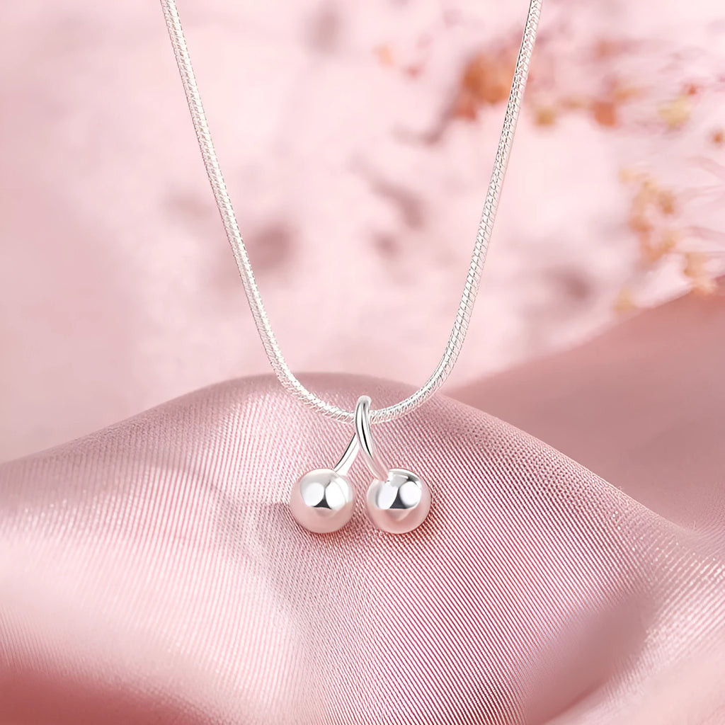 925 silver cherry necklace with snake bone chain and adjustable length between 21-50cm
