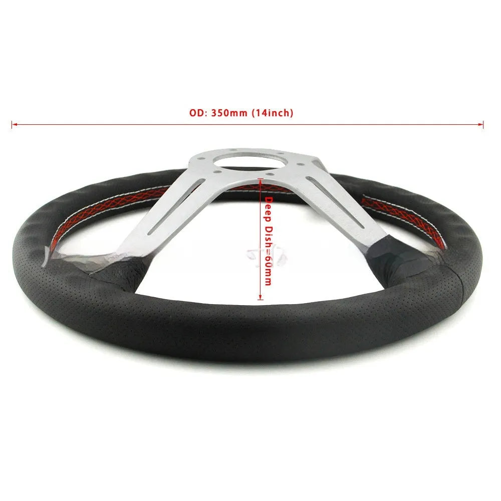 14-inch leather steering wheel with concave centre in black or silver skeleton options