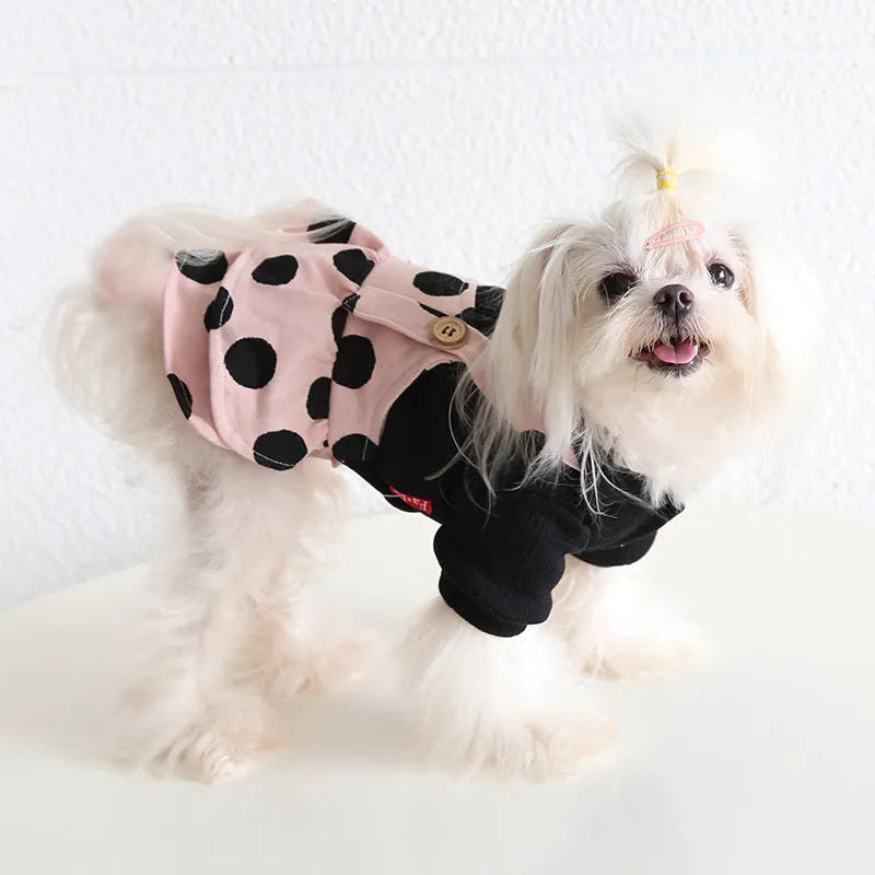 Matching dog couple clothes with lapel and shoulder straps in four-legged and skirt styles