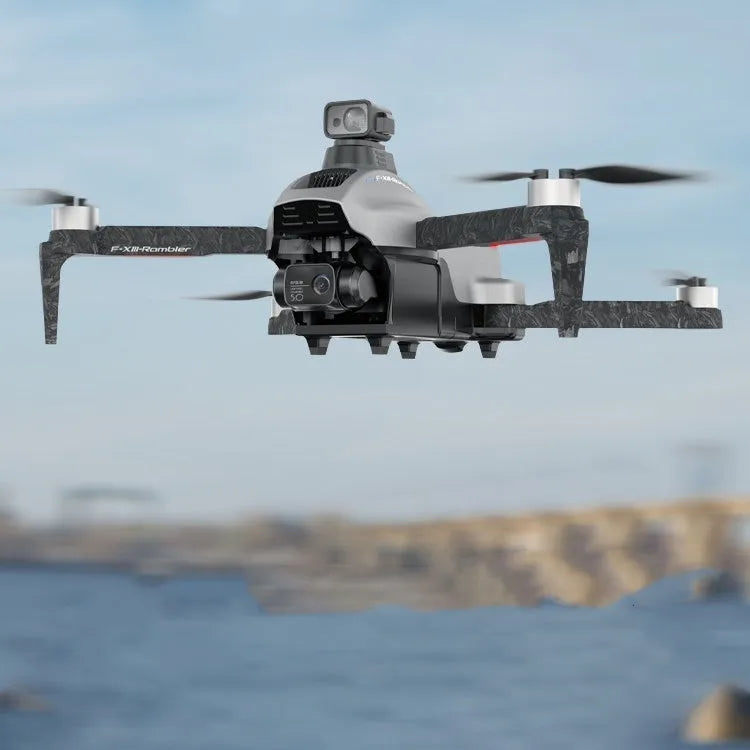White folding quadcopter drone with 4K camera and obstacle avoidance sensors