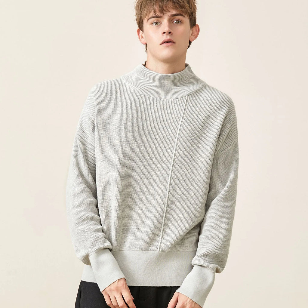 Men's loose fit cotton sweater in grey, round neck, long sleeves, casual style