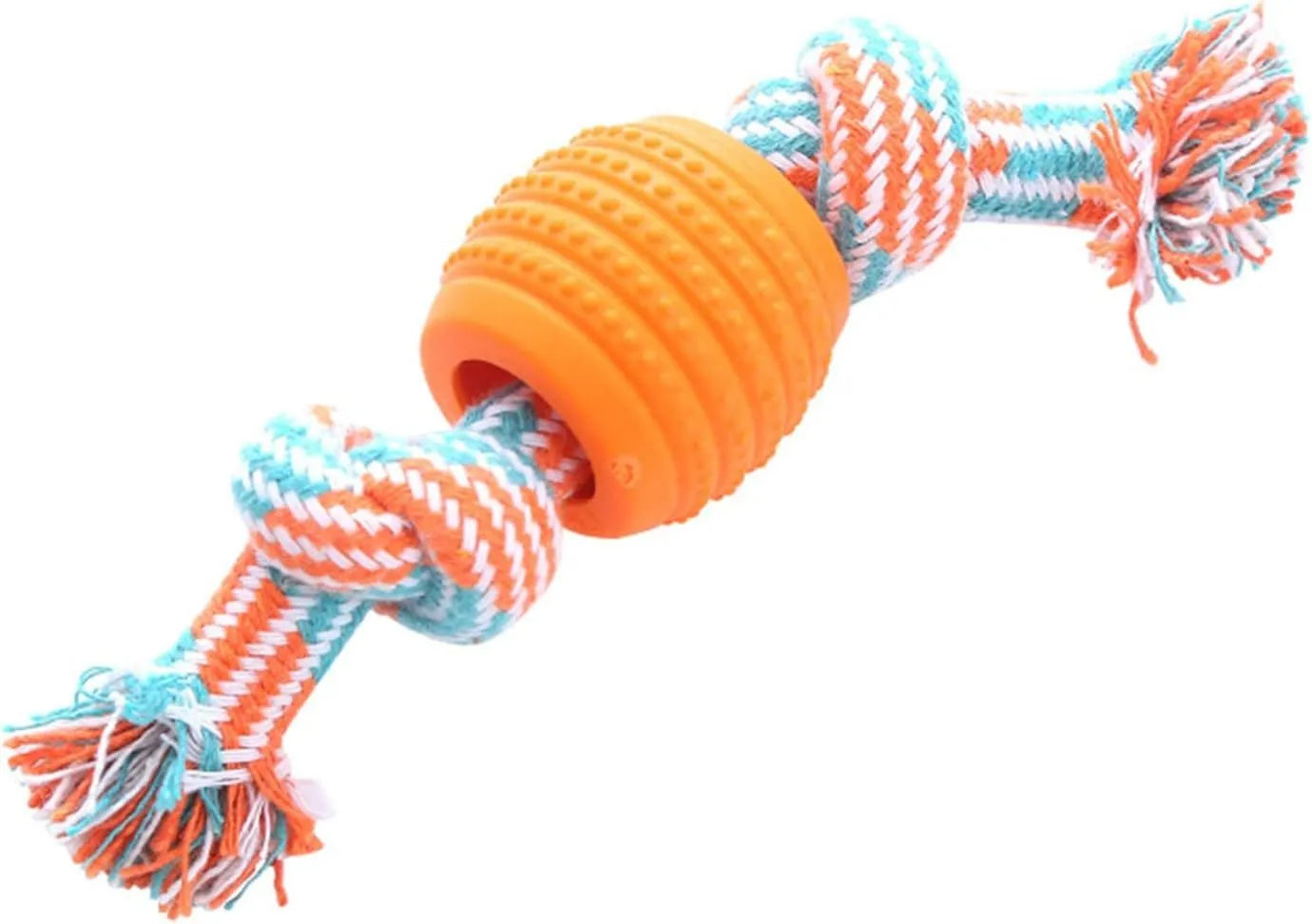 Blue molar-shaped dog chew toy with rope elements for teeth cleaning and oral health
