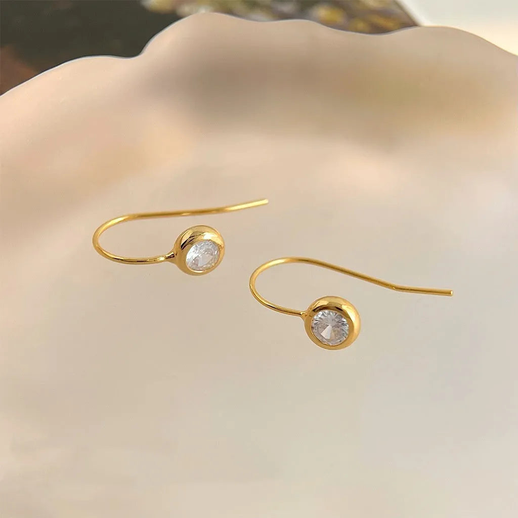 Round zircon earrings for women, minimalist light luxury style, geometric shape