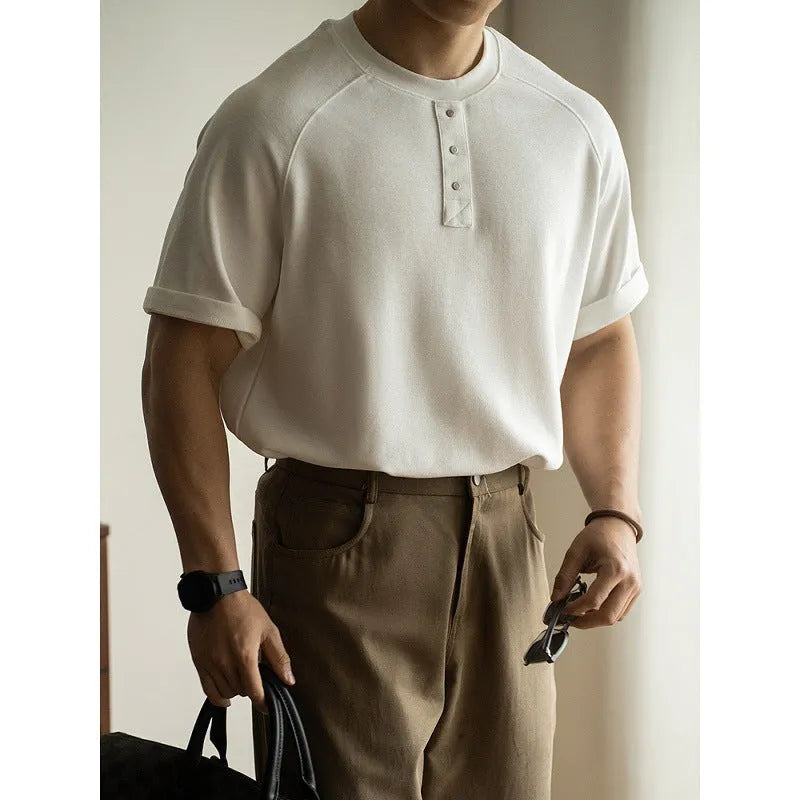 Breathable terry texture pullover top with raglan sleeves in casual loose fit style