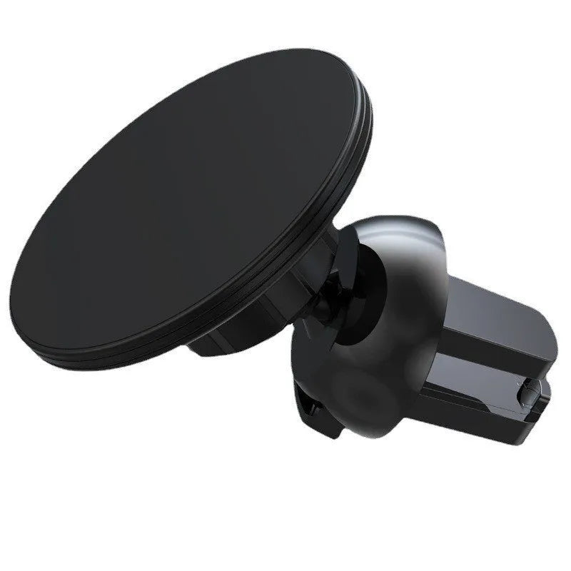 Black aluminium magnetic car phone holder mounted on vehicle air vent