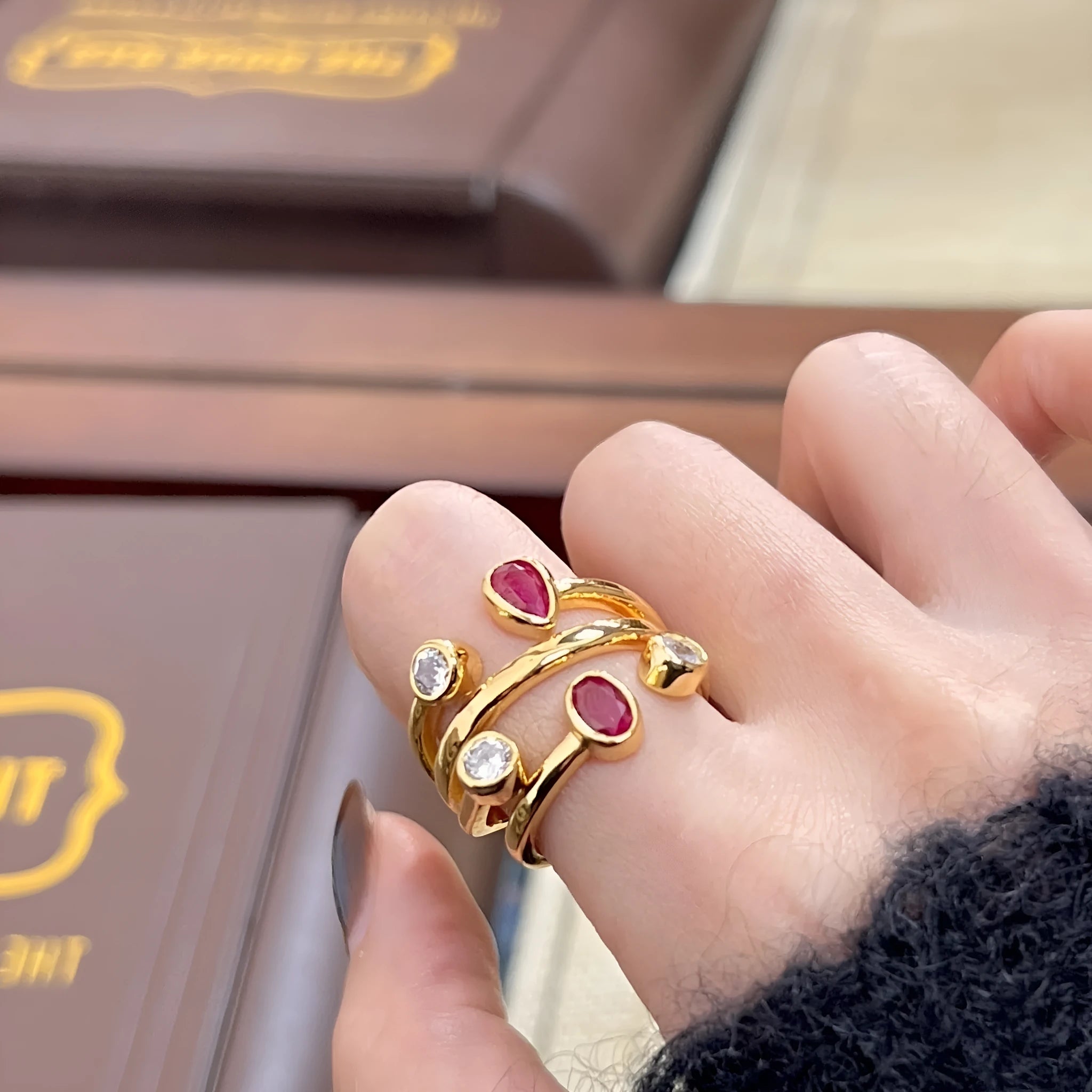 Irregular cross geometric diamond ring with two-tone colour finish