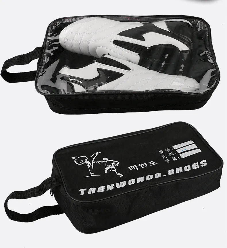 Black and white children's professional martial arts training shoes with soft bottom design