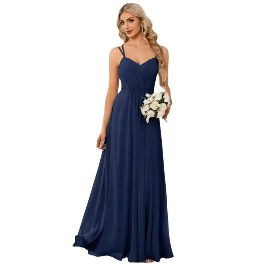 Women's sleeveless A-line long pleated dress in light green polyester fabric.