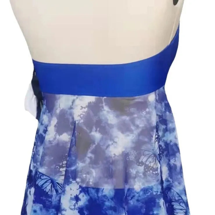 Blue women's bikini swimsuit with European American styling on a mannequin.