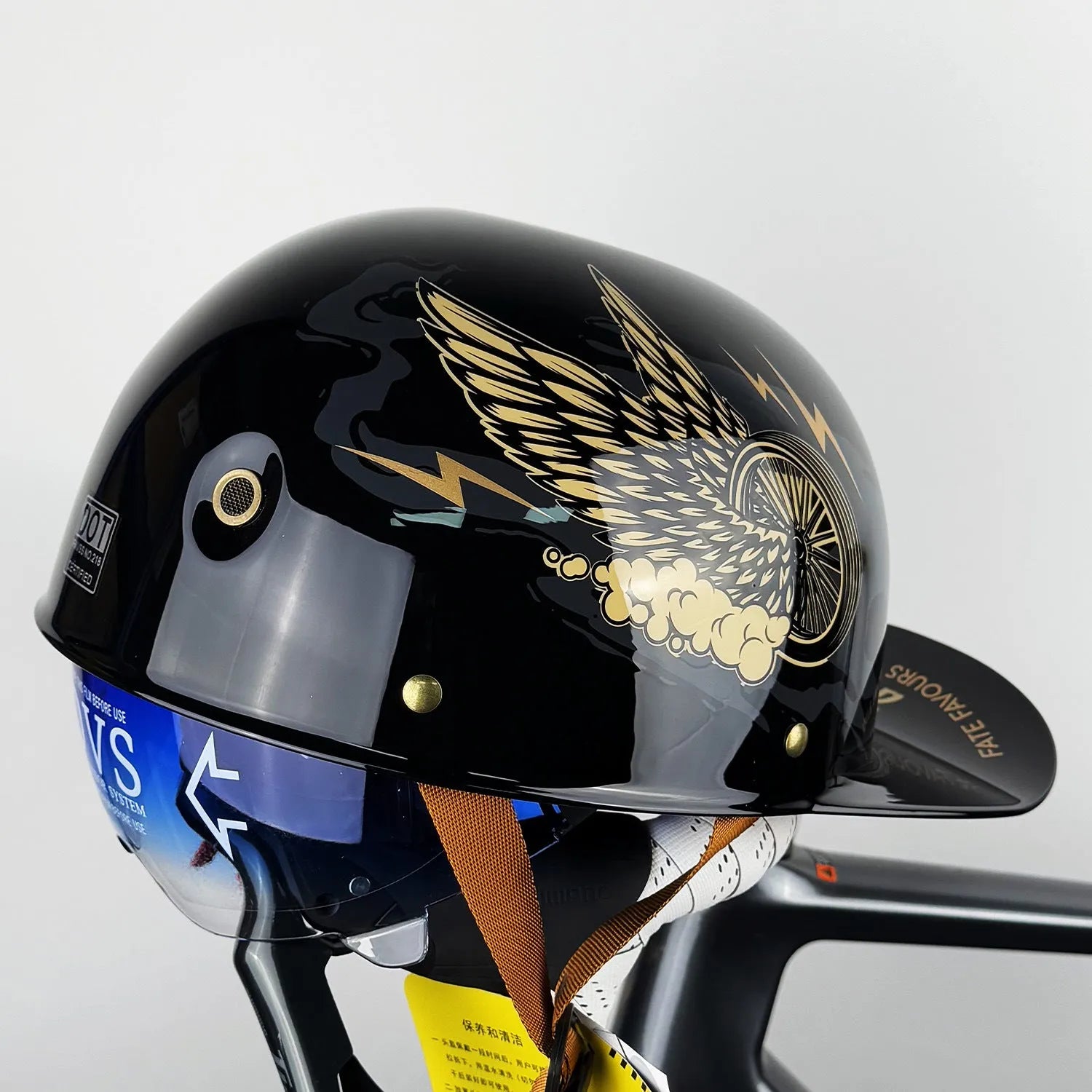 Full face ABS motorcycle helmet with blue lens in Black Flywheel colour for men and women
