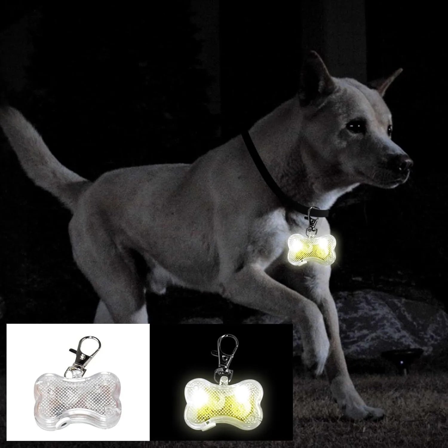 LED bone-shaped luminous pendant for pet collars in multiple colours