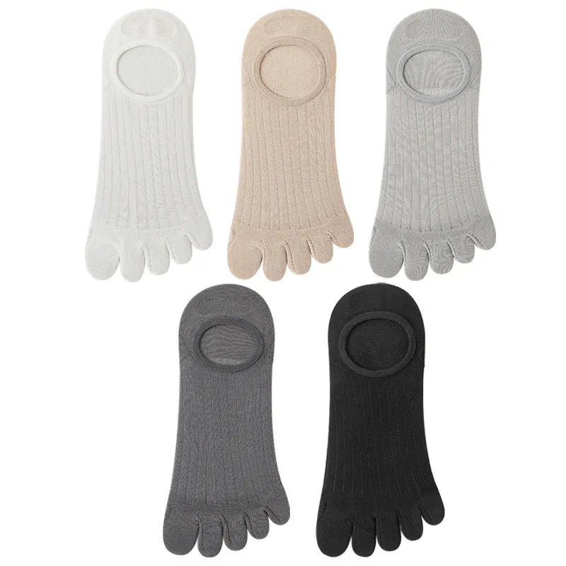 Modal cotton five-finger ultra-thin boat socks in white, khaki, grey and black colours