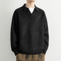 Men's casual cardigan sweater coat in carbon black, loose fit, modal rabbit fur blend