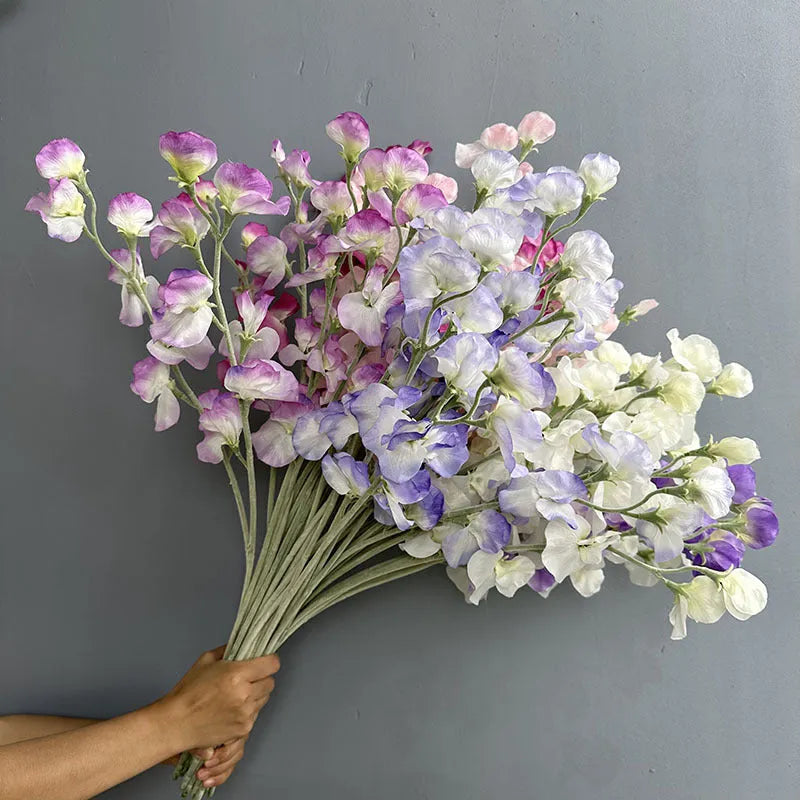 63cm purple flocked silk flower fake flower for wedding and home decor on white background