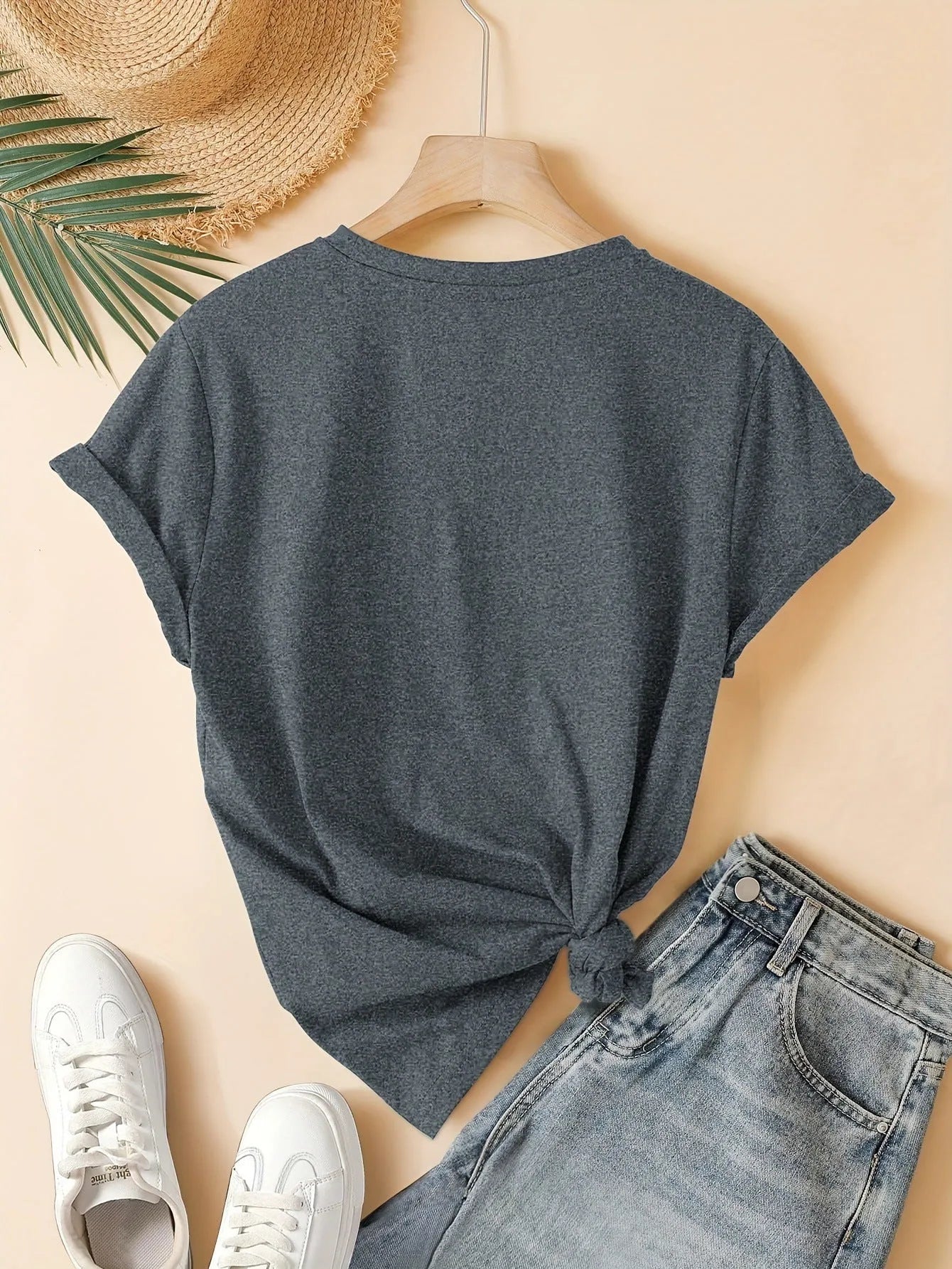 Women's pure cotton short sleeve T-shirt in art retro design, shown in a selection of available colours.