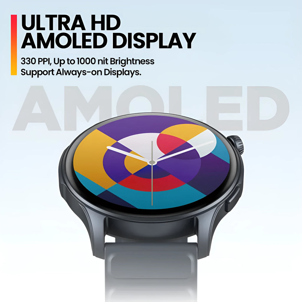 Btalk 3 Pro smart watch with AMOLED display, Bluetooth calling, heart rate and blood oxygen monitoring on a wrist