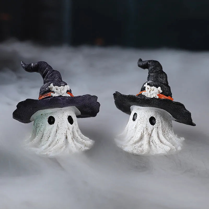 Resin wizard hat Halloween ornament in purple and black colour options.