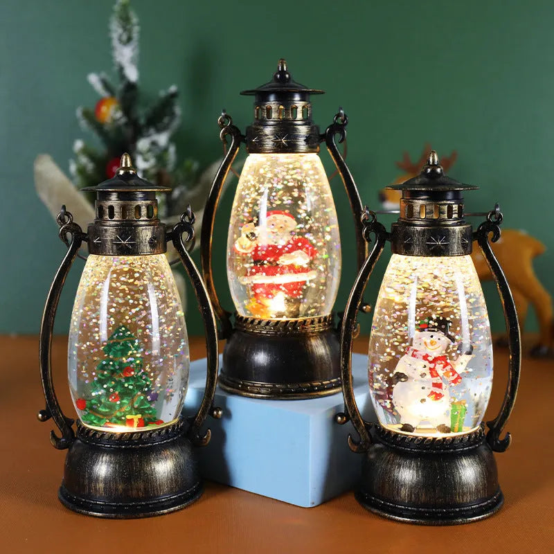Crystal ball portable oil lamp Christmas desktop decoration with light-emitting function in snowman or elderly theme