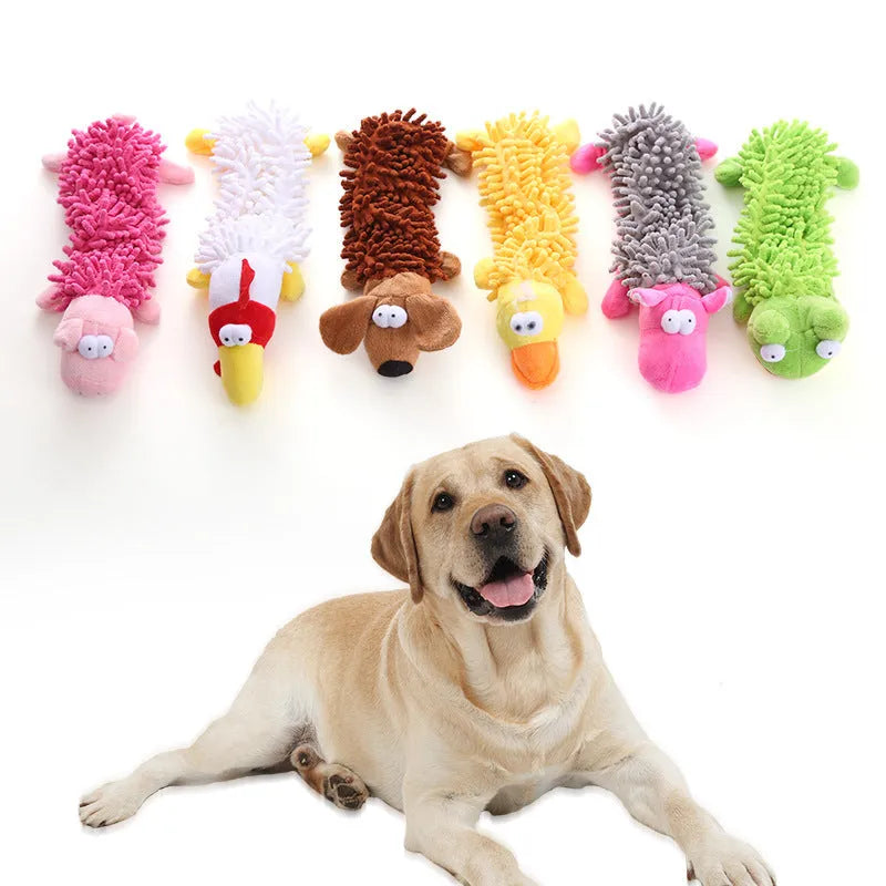 Plush microfibre dog chew toy shaped like horse molar with crinkle sound