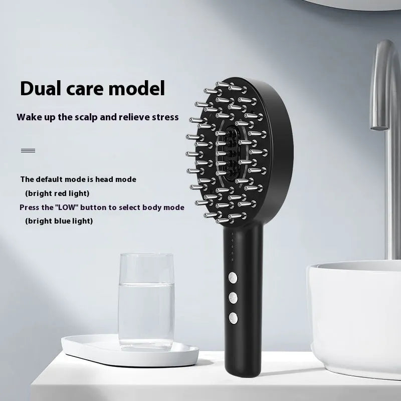 KD3802 black coloured scalp vibration massage device with host unit and charging cable