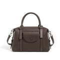 Genuine leather ladies handbag with contrast stitching and lock detail in street-trend style