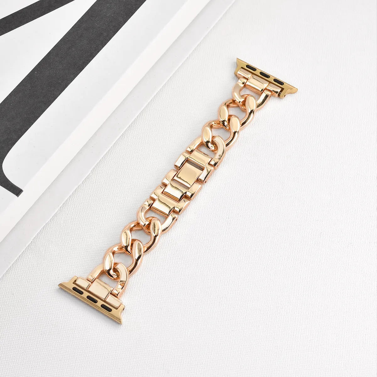 Silver denim chain link metal strap for Apple Watch with 22mm lug width on a 41mm case.